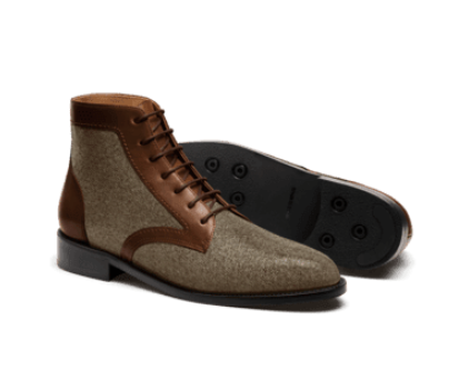 2 tone boots - brown tweed & leather