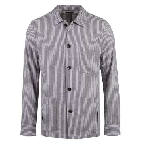 Grey Striped Cotton/Linen Utility Shacket
