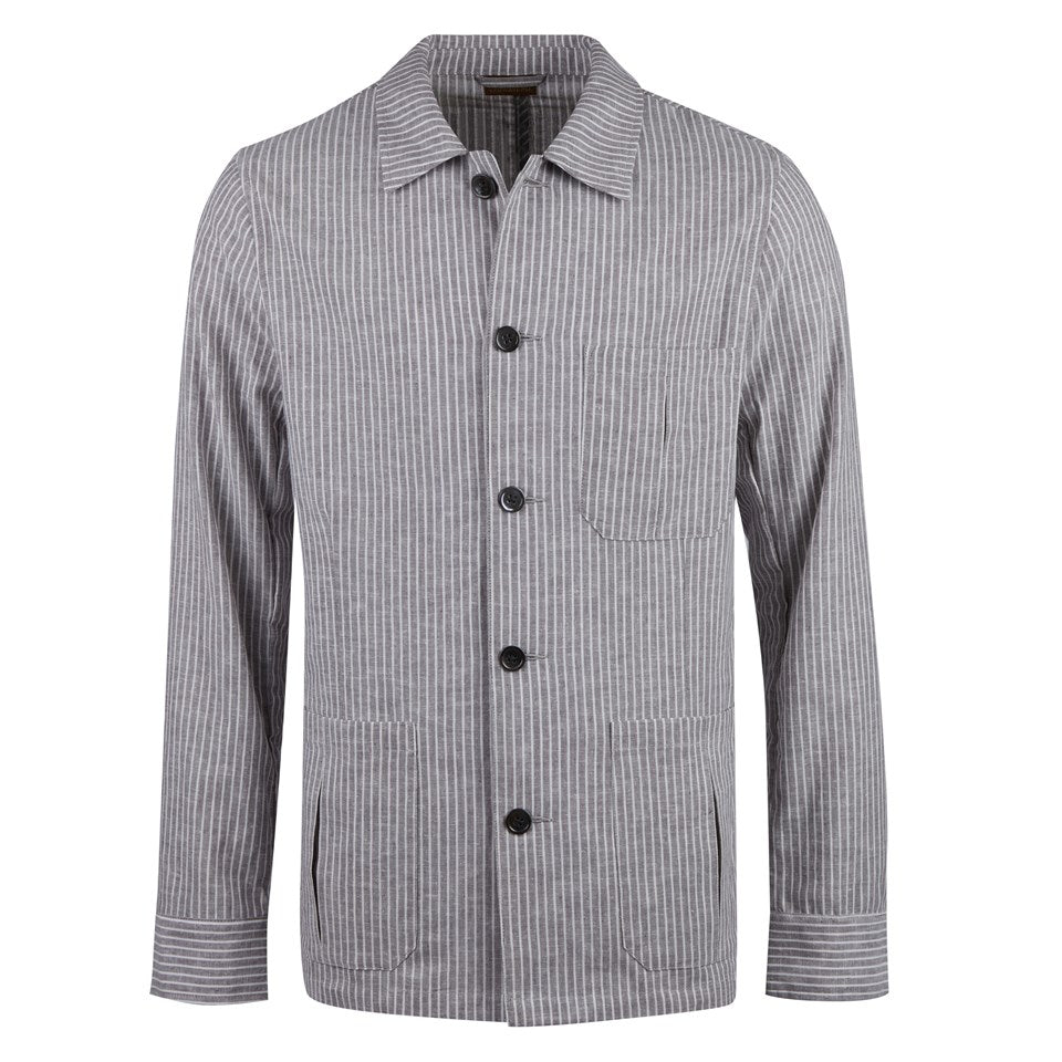 Grey Striped Cotton/Linen Utility Shacket