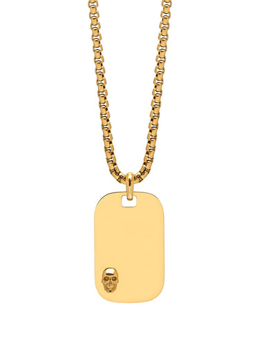 Atticus Skull ID Tag Necklace in Gold