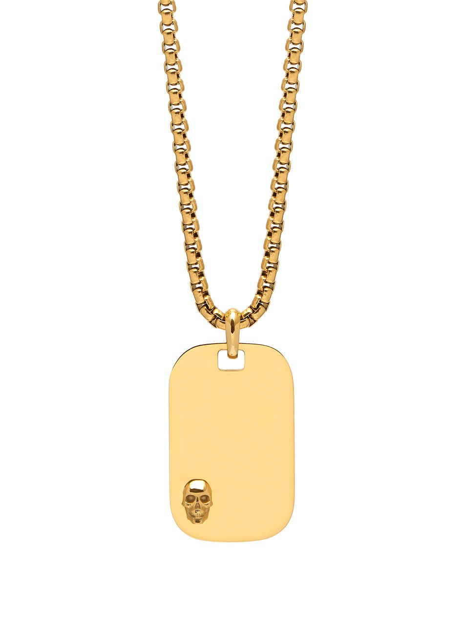 Atticus Skull ID Tag Necklace in Gold