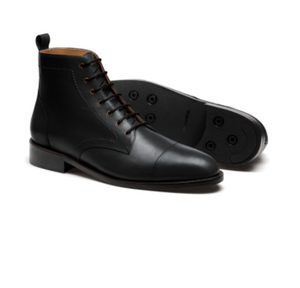 Cap toe Leather Boots - Black italian calf leather