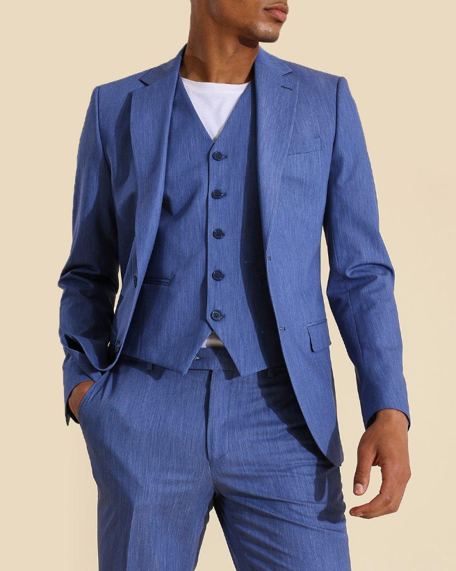 SKINNY SINGLE BREASTED SUIT JACKET - BLUE