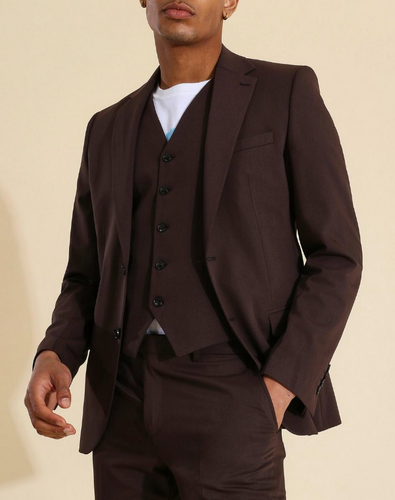 SKINNY SINGLE BREASTED SUIT JACKET BROWN