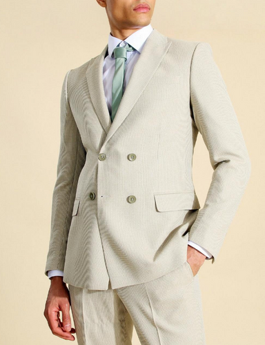 DOUBLE BREASTED TEXTURED SKINNY SUIT JACKET