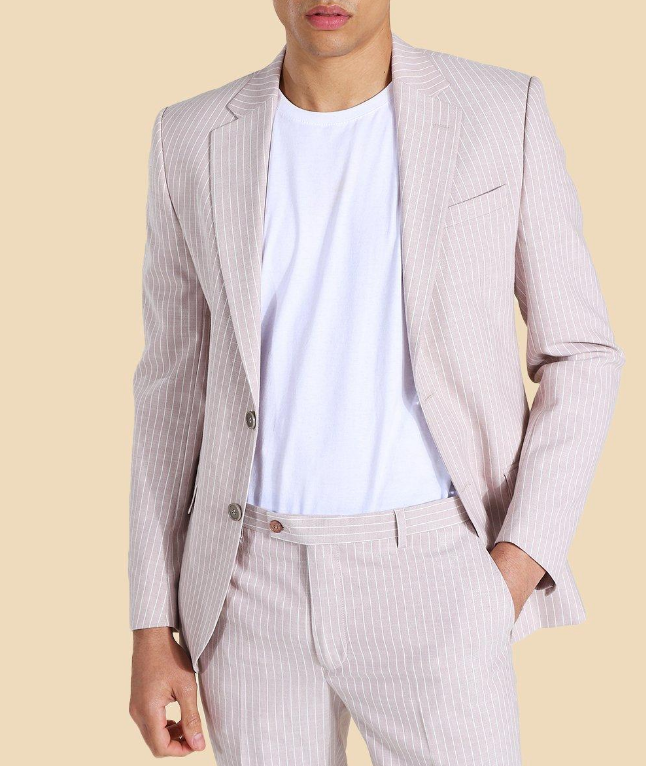 SINGLE BREASTED PINSTRIPE SKINNY SUIT JACKET