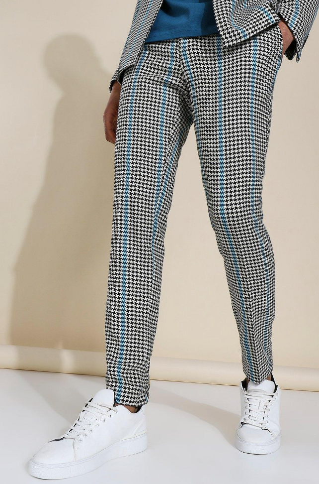 SKINNY DOGTOOTH SUIT TROUSERS