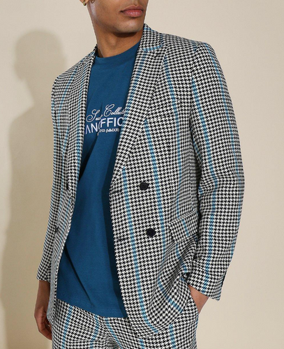 SKINNY BLACK DOGTOOTH DOUBLE BREASTED JACKET