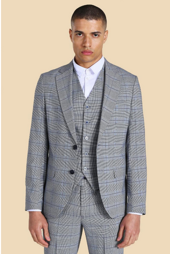 SINGLE BREASTED SLIM CHECK SUIT JACKET