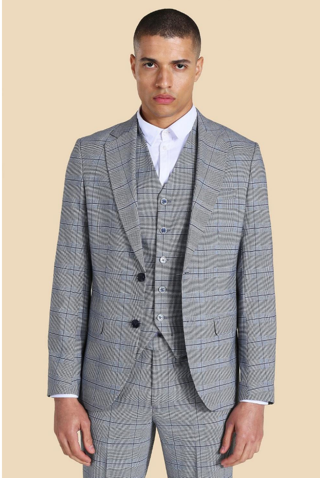 SINGLE BREASTED SLIM CHECK SUIT JACKET