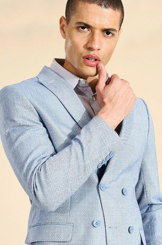 DOUBLE BREASTED TEXTURED SKINNY SUIT JACKET