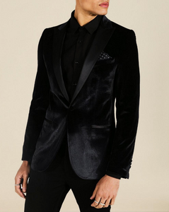 SKINNY VELOUR SATIN LAPEL SINGLE BREASTED BLAZER