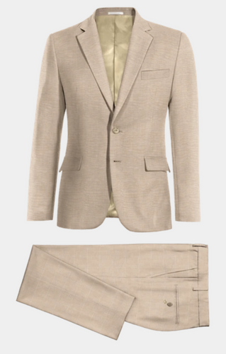 Beige Checked Linen-cotton Suit
